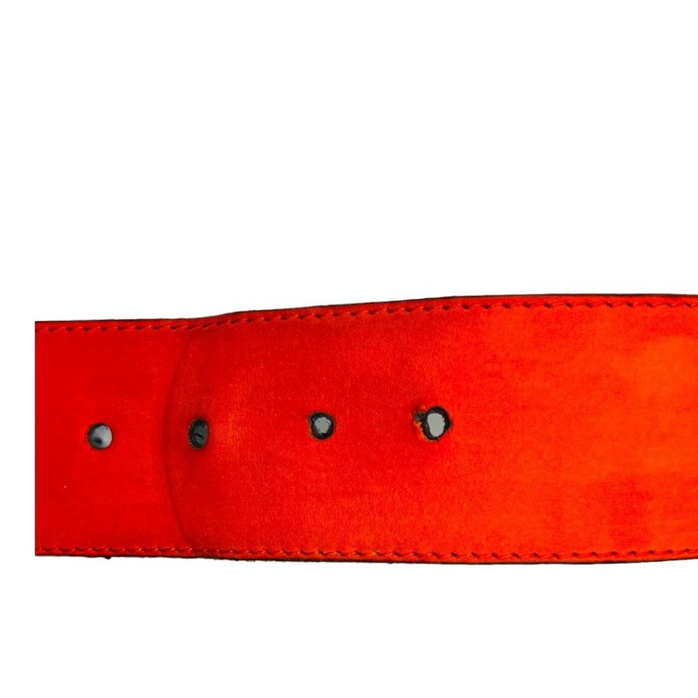 Escada 80's Leather Suede & Gilt Brass Color Block Two-Tone Vintage Belt - Picture 12 of 12